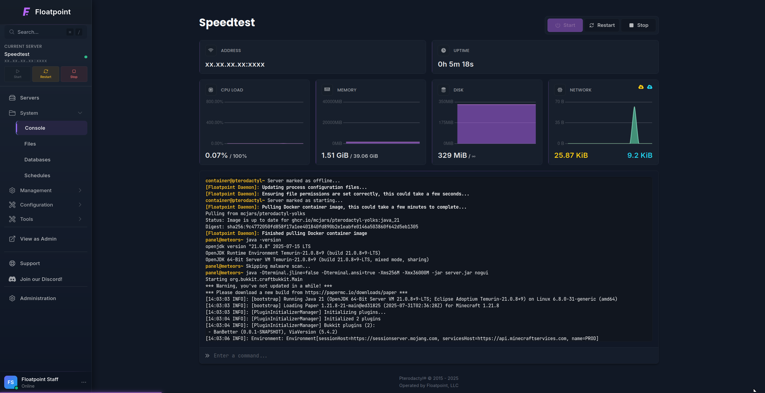 Floatpoint Game Panel Interface